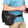Rail system on waist belt accommodates modular pouches