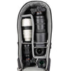 Alternatively carries a large kit consisting of two gripped bodies attached to lenses, plus room for an additional 2-6 lenses and/or accessories