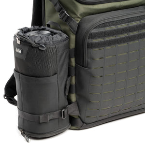 Tactical webbing rails on the side enable you to attach Think Tank modular pouches