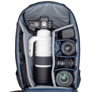 Holds two gripped camera bodies with lenses attached plus 4-6 additional lenses