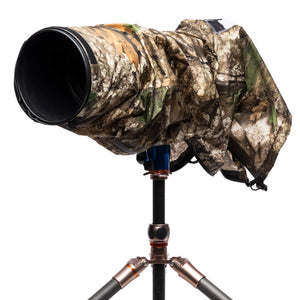 Realtree® APX Camo Emergency Rain Cover on tripod