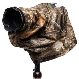 Emergency Rain Cover Medium in RealtreeĀ® APX Camouflage on tripod