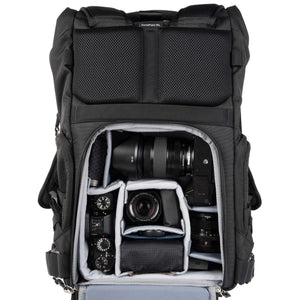 FocusPoint 30L two Fujifilm X Series bodies, one with 16-55mm attached, additional lenses and accessories. Configured for side access.