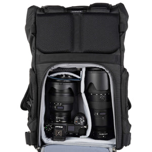 FocusPoint 30L with Nikon Z Series body with 24-70mm f2.8 attached and a 70-200mm f2.8. Configured for back access.