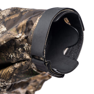 Non-slip, adjustable strap attaches directly to the lens hood