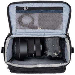 Fits one standard mirrorless body plus 1 to 2 lenses: short to medium f/4 zooms or short to medium primes.
