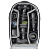 Fits 1 gripped body plus one standard-size body attached to lenses, plus an additional 4-6 lenses and accessories.