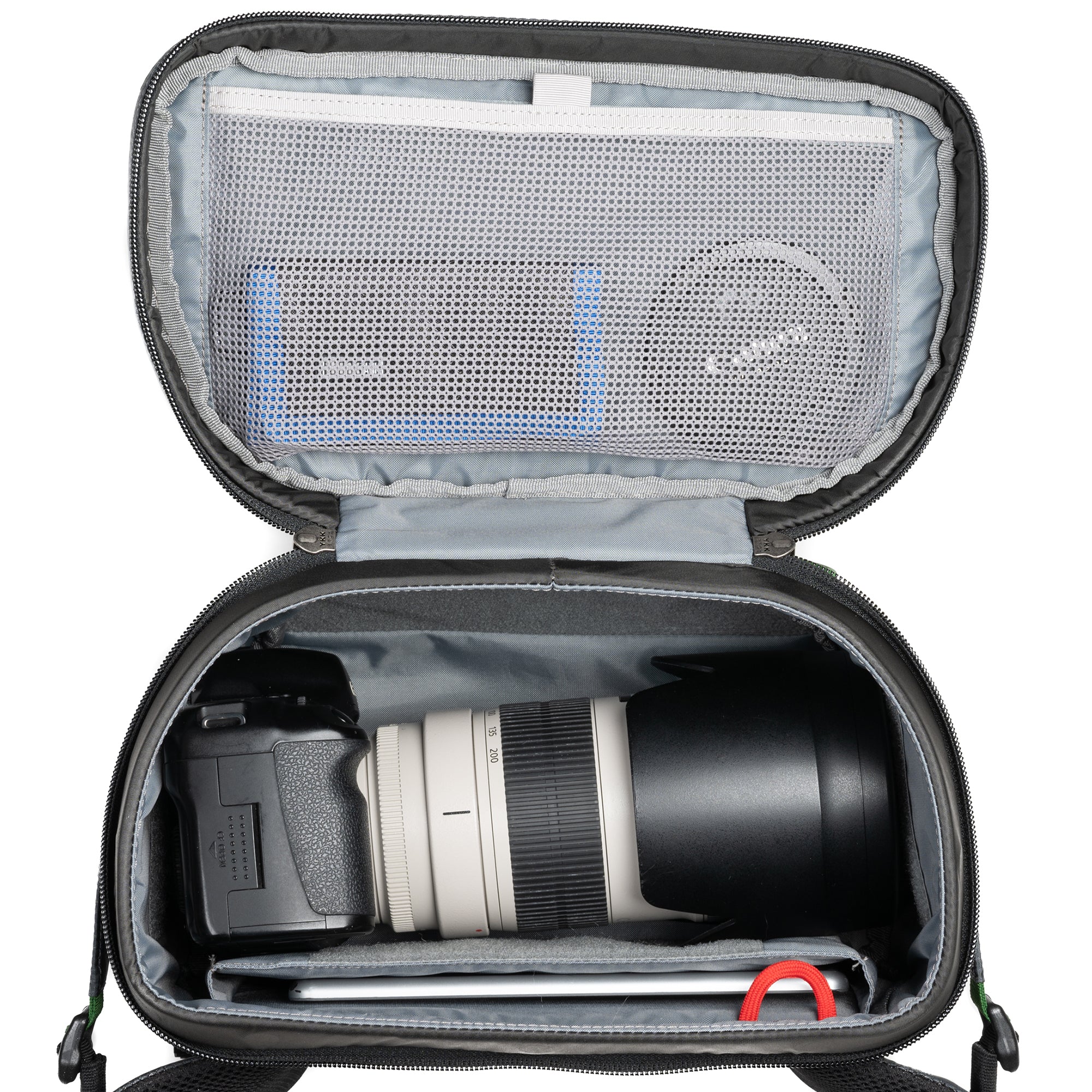 Fits one gripped Mirrorless or DSLR kit with 3–5 lenses or one ungripped Mirrorless or DSLR body with 70-200mm f/2.8 attached