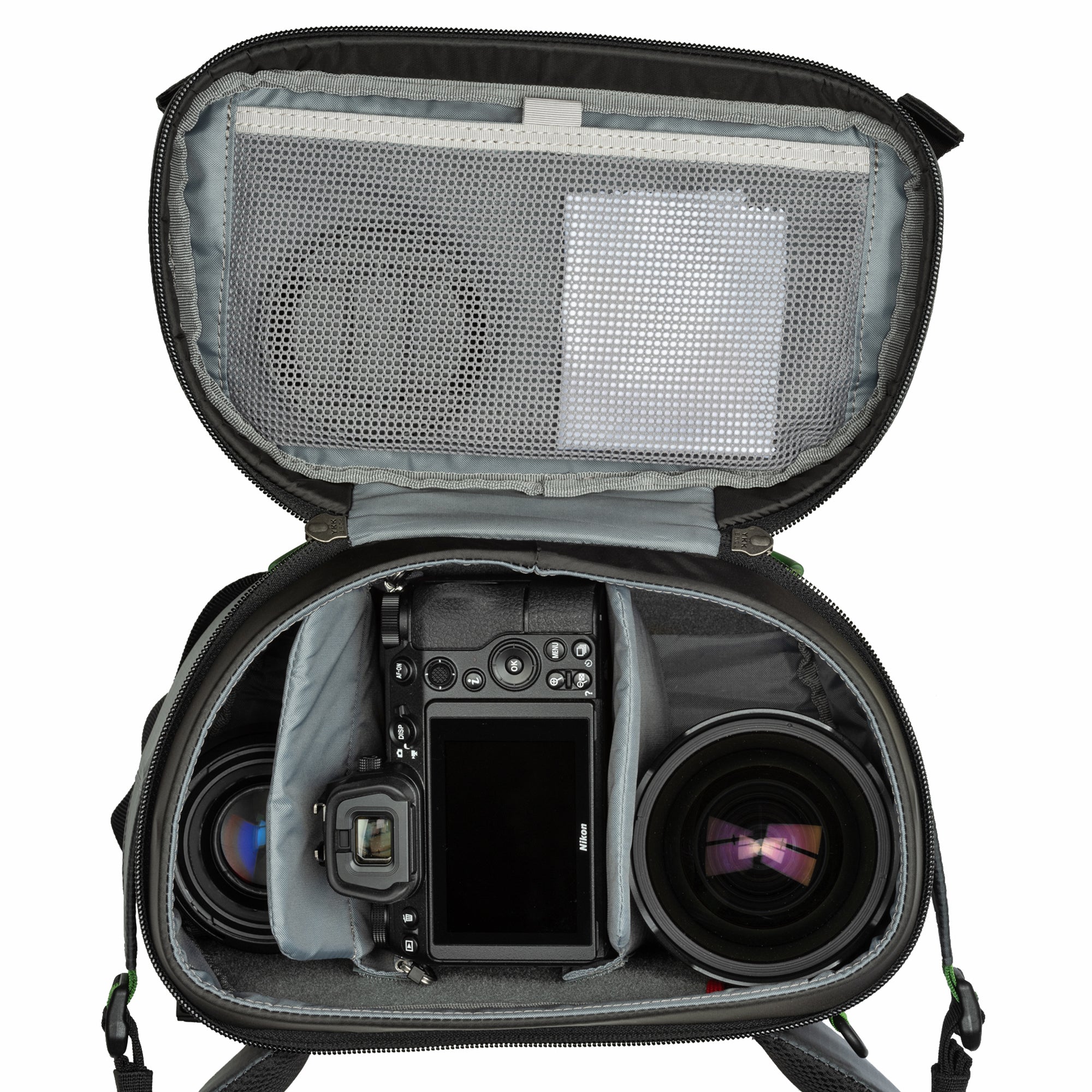 Fits one gripped Mirrorless or DSLR kit with 3–5 lenses or one ungripped Mirrorless or DSLR body with 24–70mm f/2.8 attached