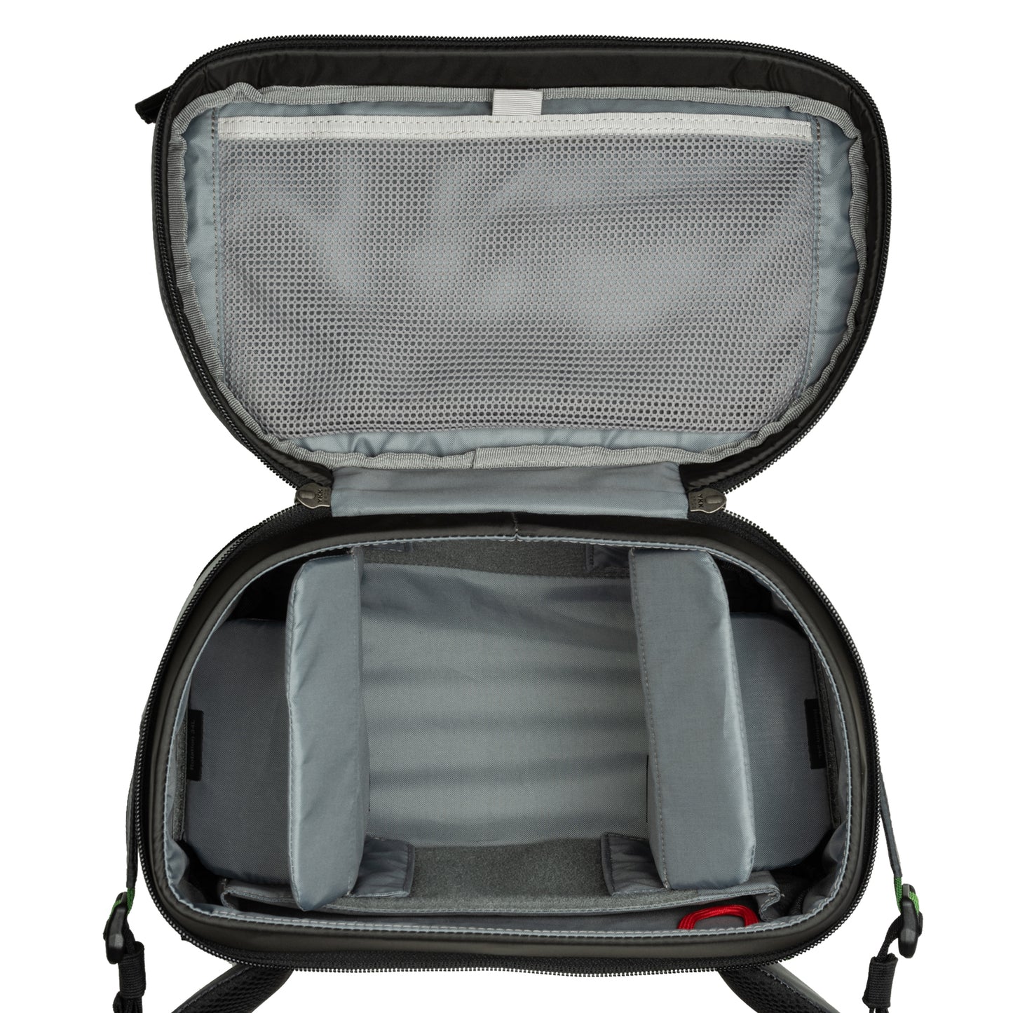 8.5-Liter rotating beltpack features customizable dividers and a zippered mesh pocket