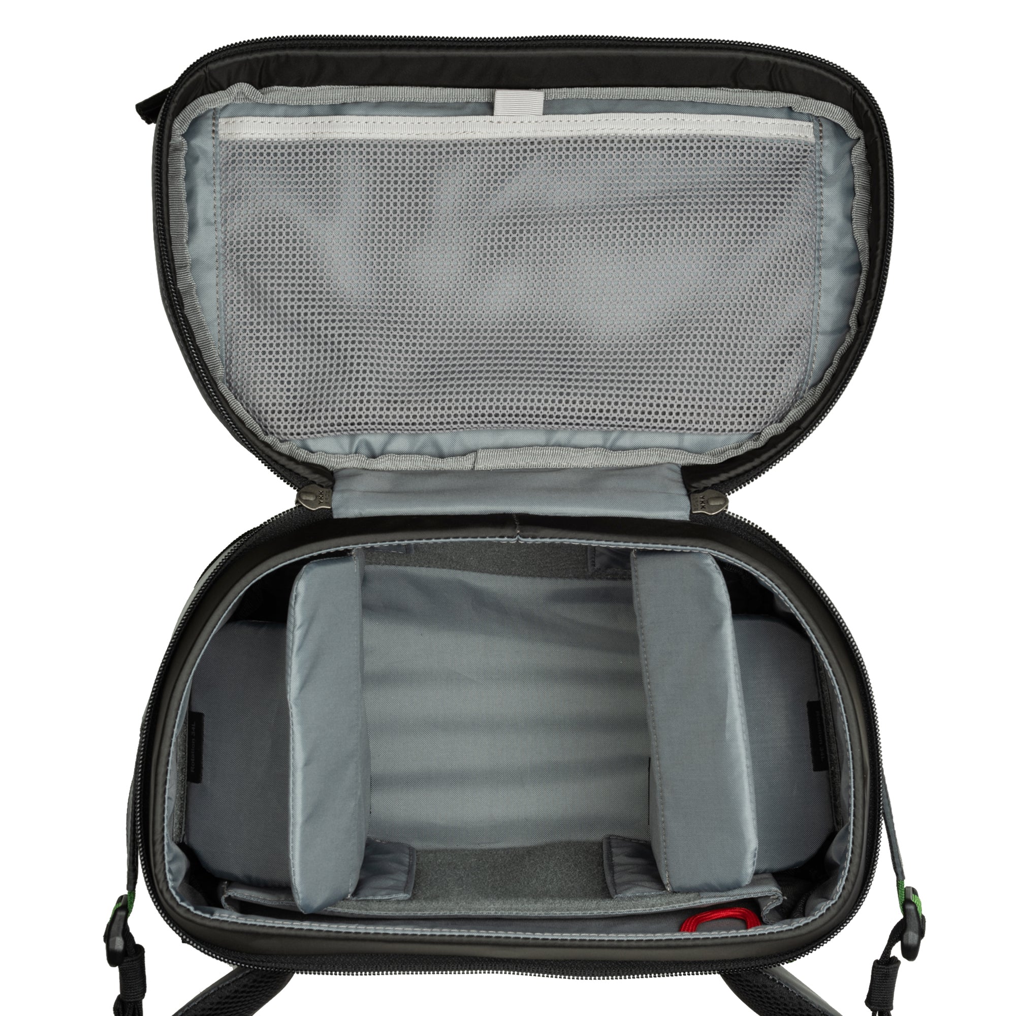 8.5-Liter rotating beltpack features customizable dividers and a zippered mesh pocket	