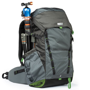 Tripod carries easily on the front and/or side panels
