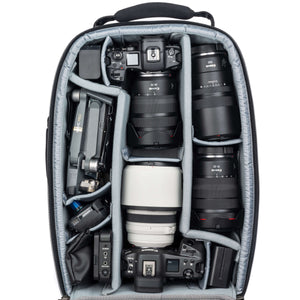 Canon R5+24-70mm f/2.8, R3+70-200mm f/2.8, 100mm f/2.8, 15-35mm f/2.8, DJI Mavic drone