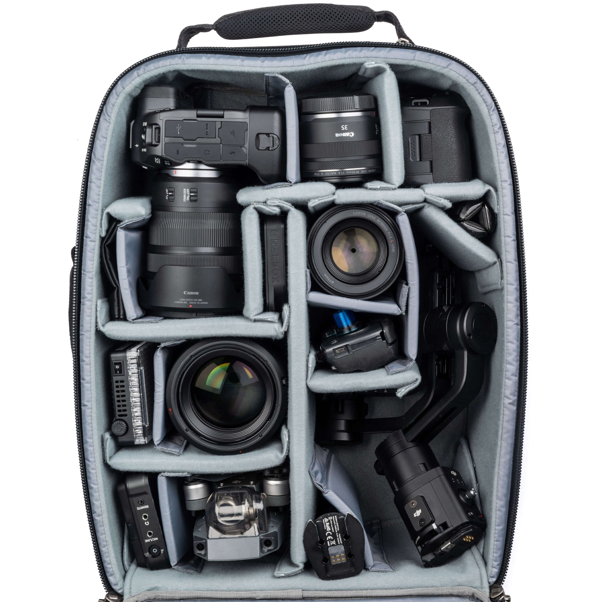 Canon R3+24-70mm f/2.8, 35mm f/1.4, R5, 50mm f/1.2, 85mm f/1.2, DJI Ronin S gimbal, DJI Mavic drone, Atmos Ninja monitor, LED panel