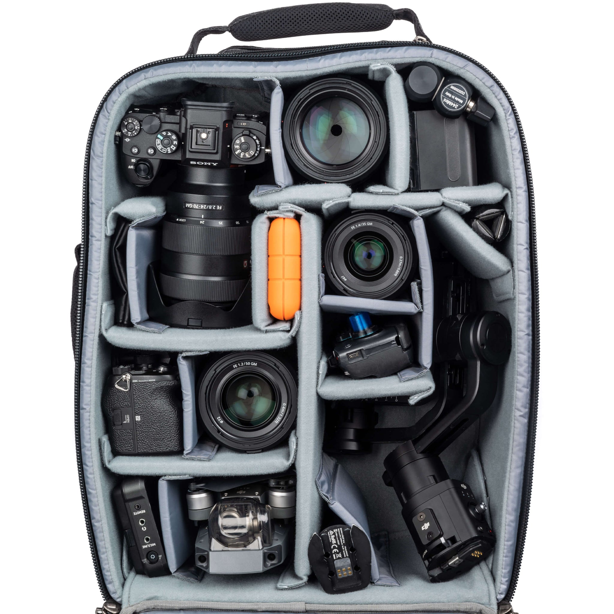 Sony Gripped A1+24-70mm f/2.8, 85mm f/1.4, 35mm f/1.4, A1, 50mm f/1.2, DJI Ronin S gimbal, DJI Mavic drone, Atmos Ninja monitor