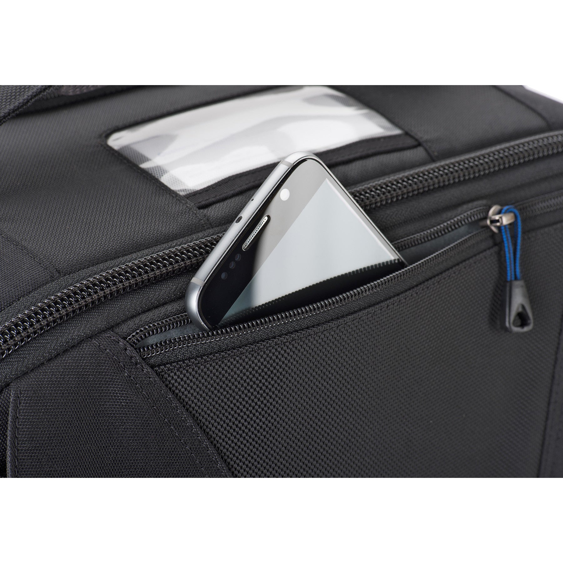 Dedicated, plush lined pocket on the front flap for smartphone or sunglasses