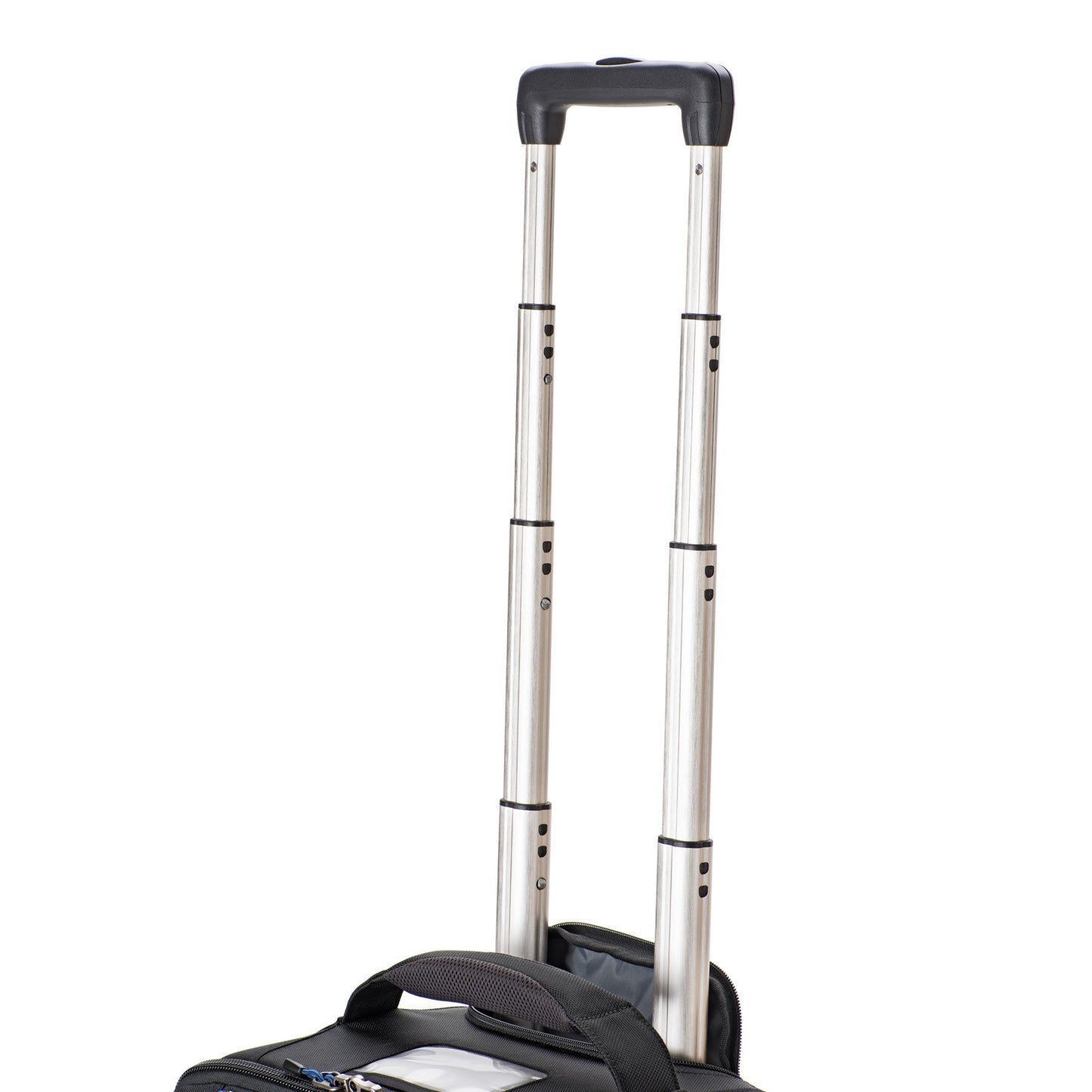 Custom designed retractable handle with inset channel on aluminum tubing adds strength and durability