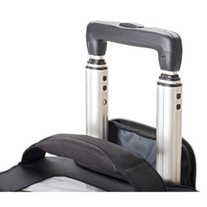 Custom designed retractable handle with inset channel on aluminum tubing adds strength and durability