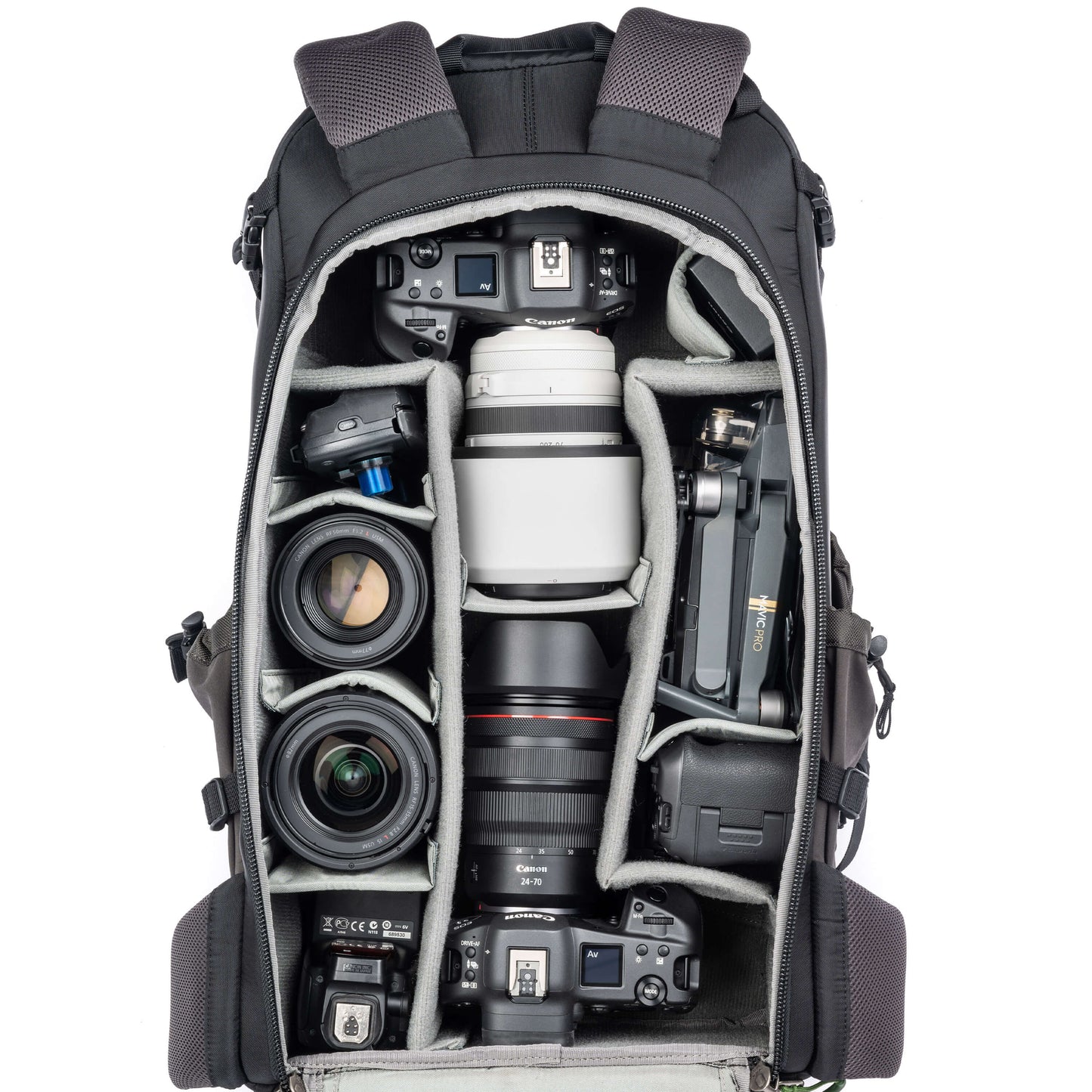 Canon R3+70-200mm f/2.8, R3+24-70mm f/2.8, DJI Mavic drone, R5, 50mm f/1.2, 15-35mm f/2.8, Flash