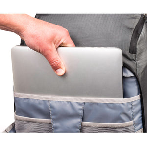 Dedicated compartments fit up to a 17” laptop and a 10” tablet