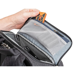 Top compartment mesh pocket helps to organize small items