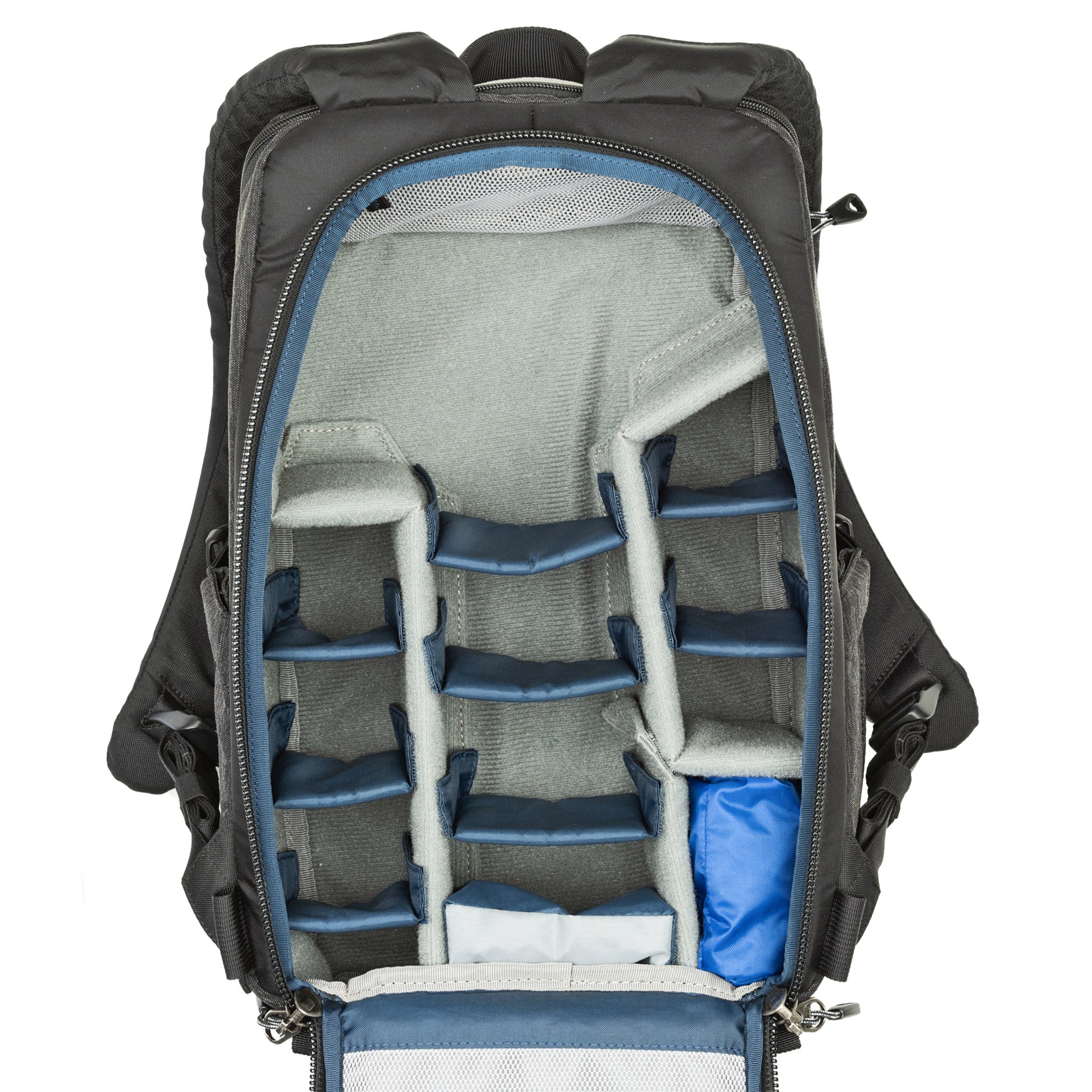 Customizable divider system maximizes photo carry with two cushioned pillows that shape to your gear for secure protection