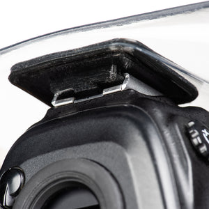 Hot-shoe mount keeps cover located on camera during use
