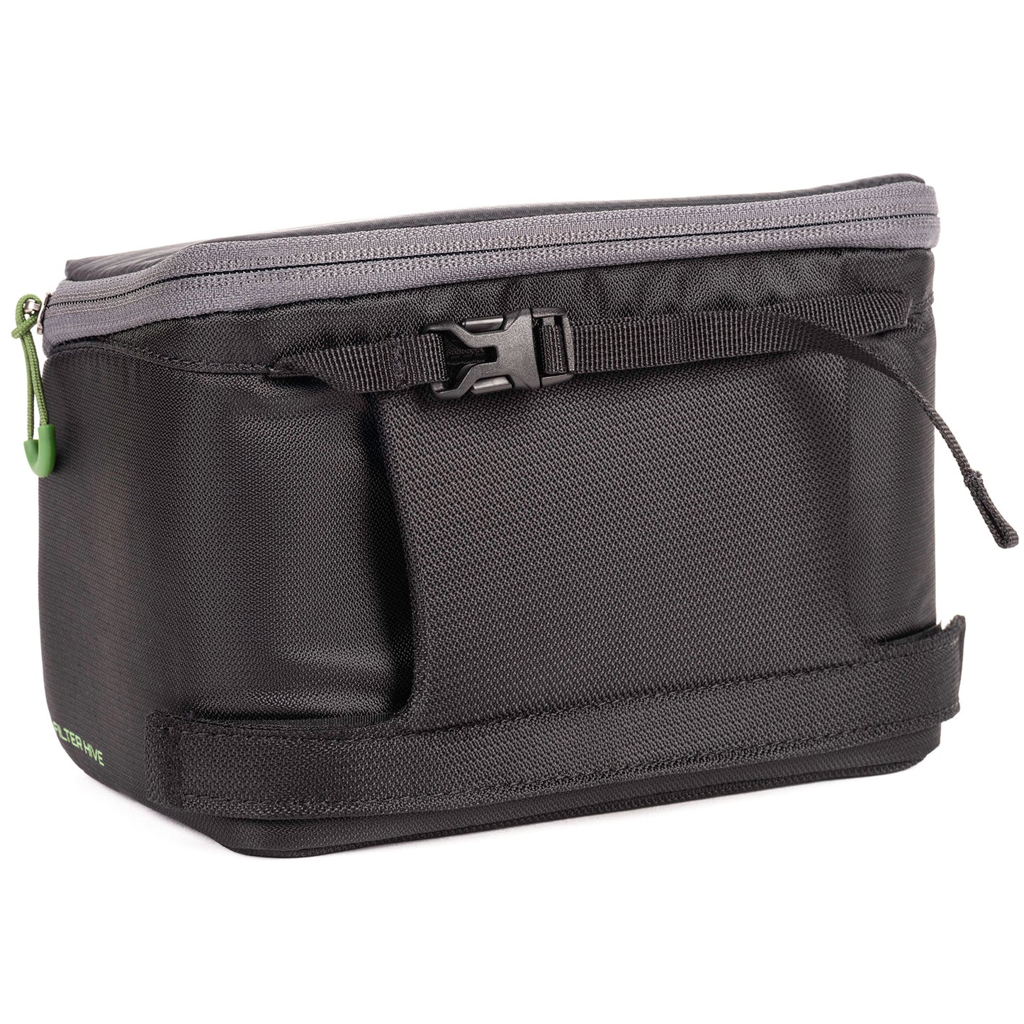 Hang from a tripod with the rear webbing strap