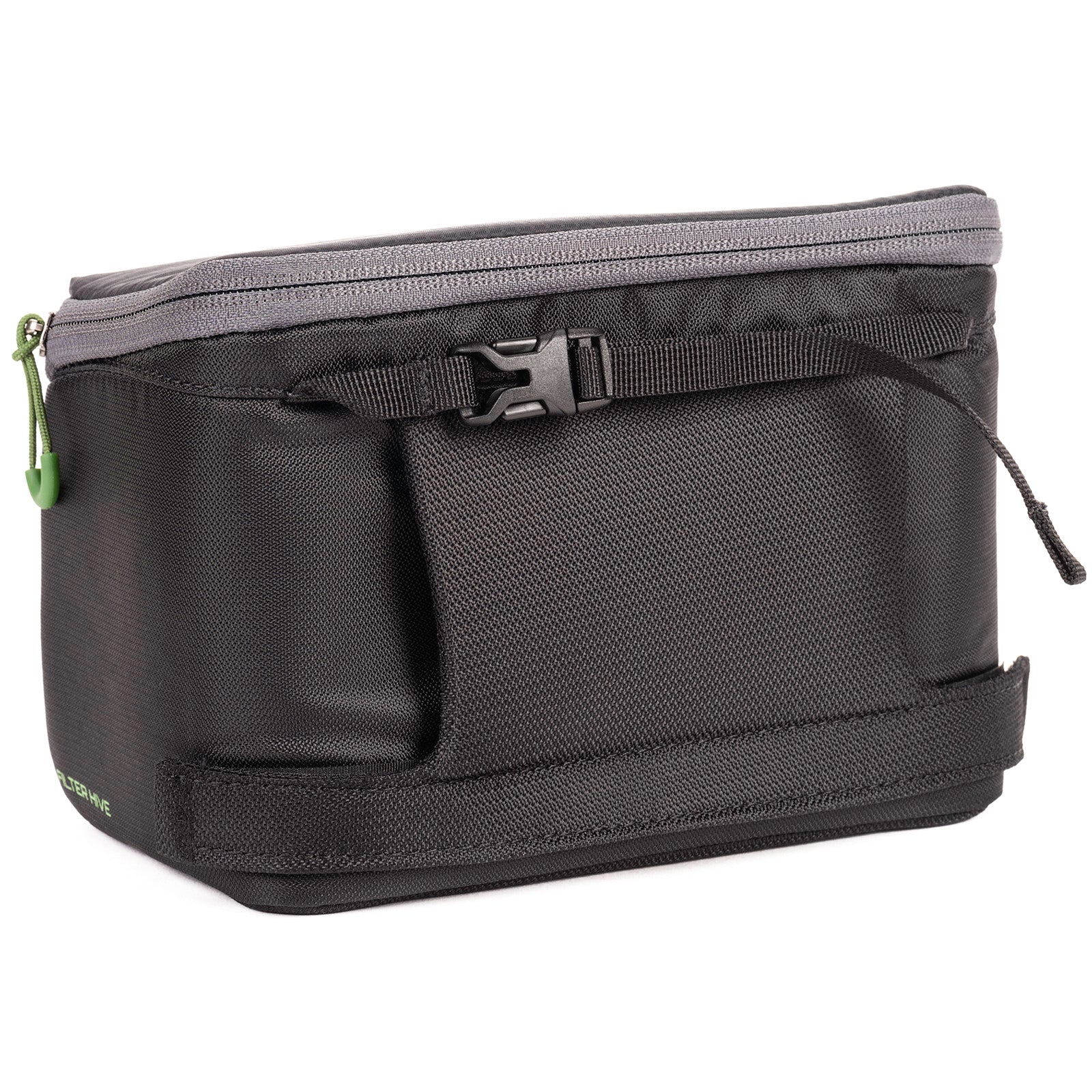Hang from a tripod with the rear webbing strap