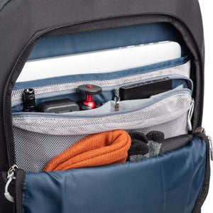 Expandable front stuff pocket for travel or trail essentials: extra layers, a light jacket, headlamp, gloves, chargers