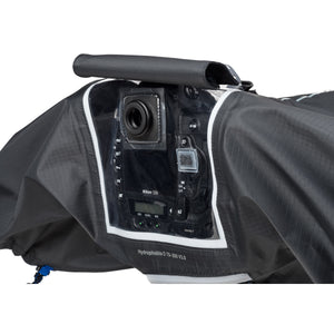 Eyepiece flap folds into a visor or, when not in use, shields viewfinder from rain or dust