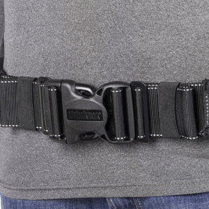 Adjustable buckle stops prevent belt from loosening yet are easy to resize