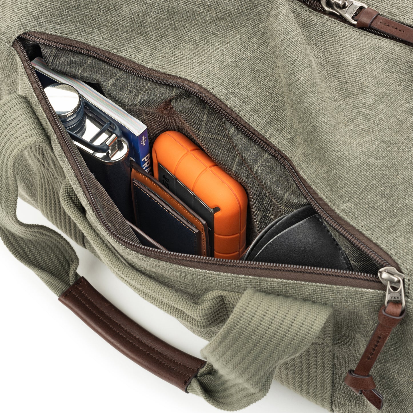 
                  
                    Large external zippered pocket
                  
                