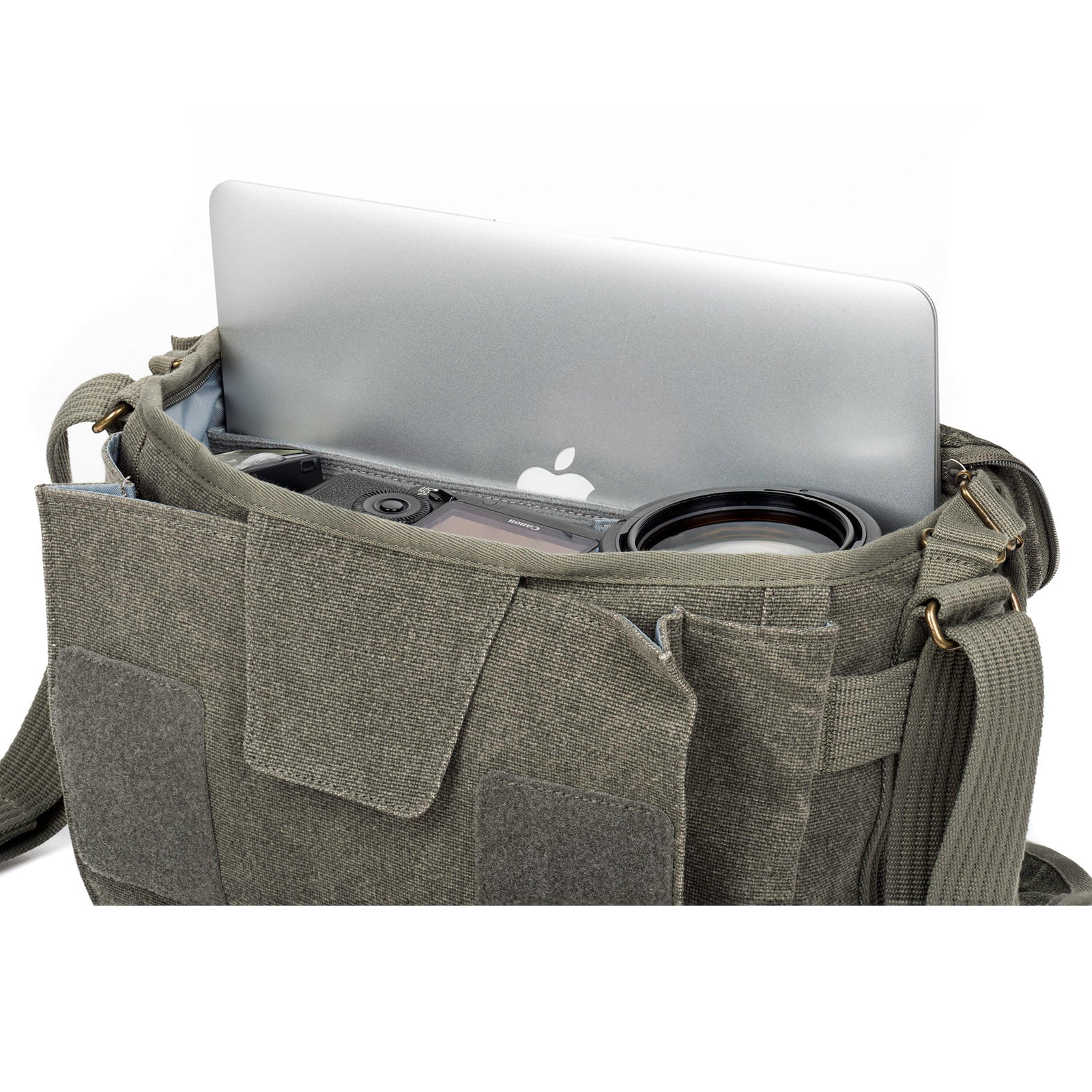 Dedicated pockets fit a 10" tablet and a 13" laptop
