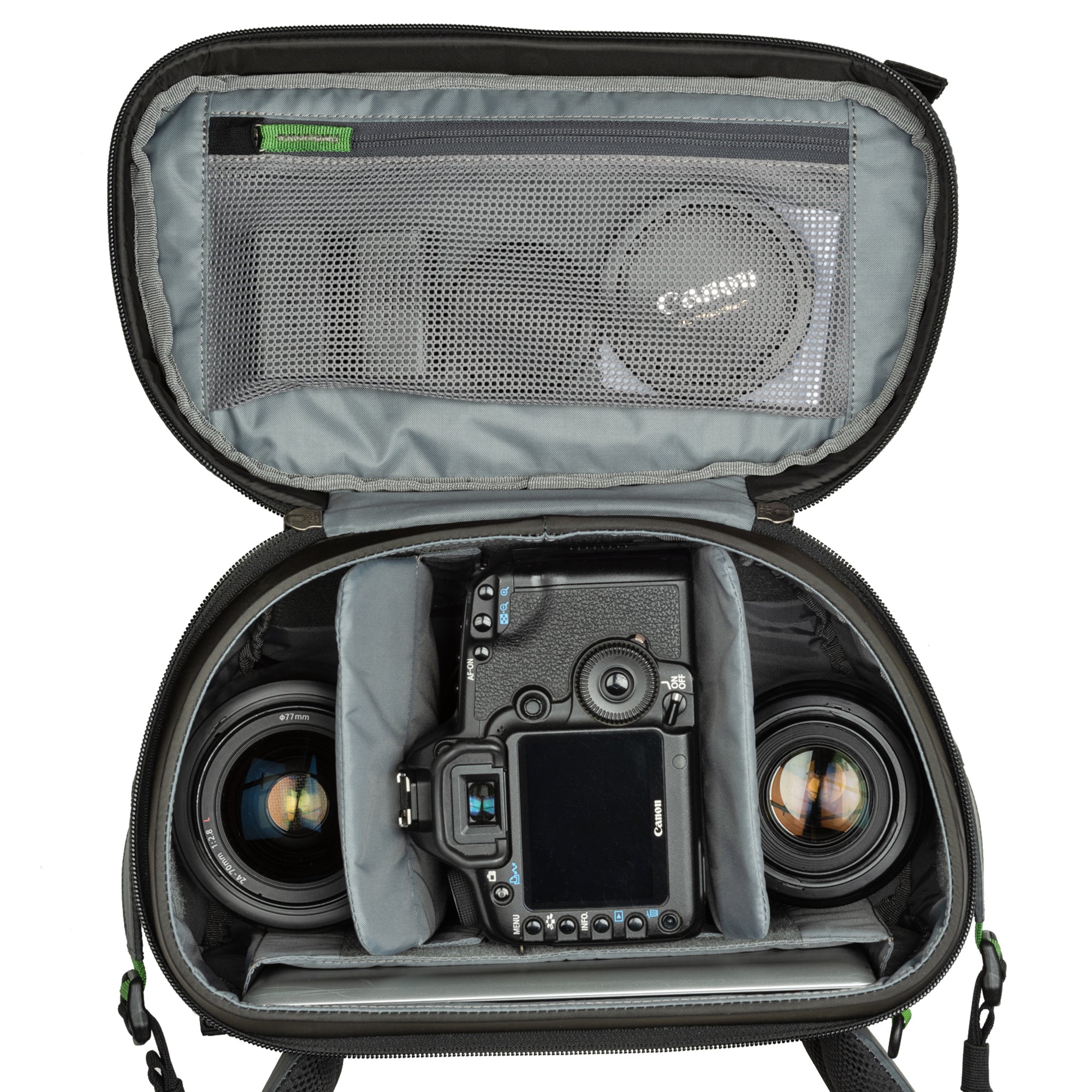 Fits one gripped Mirrorless or DSLR kit with 3-5 lenses or 70-200mm f/2.8 attached