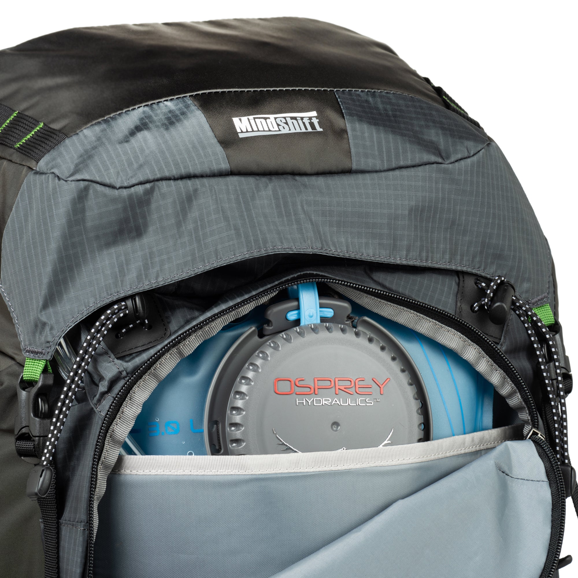 Dedicated padded sleeve fits up to a 16” laptop or a 3L reservoir in the front pocket