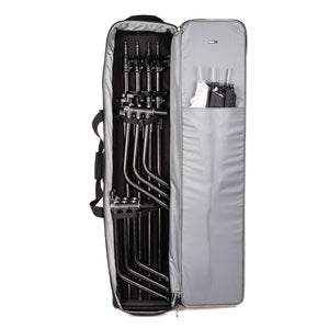Holds up to 4 turtle base C-stands, multiple traditional light stands or modifiers up to 52” long.