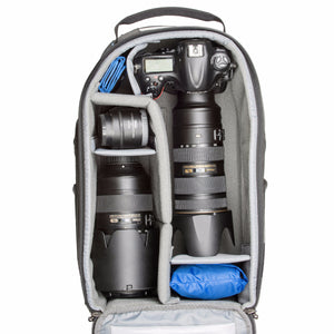 StreetWalker backpacks are designed to accommodate bodies with lenses attached