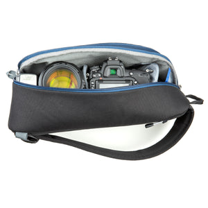 Fits a standard size DSLR + 1–3 lenses + 10” tablet