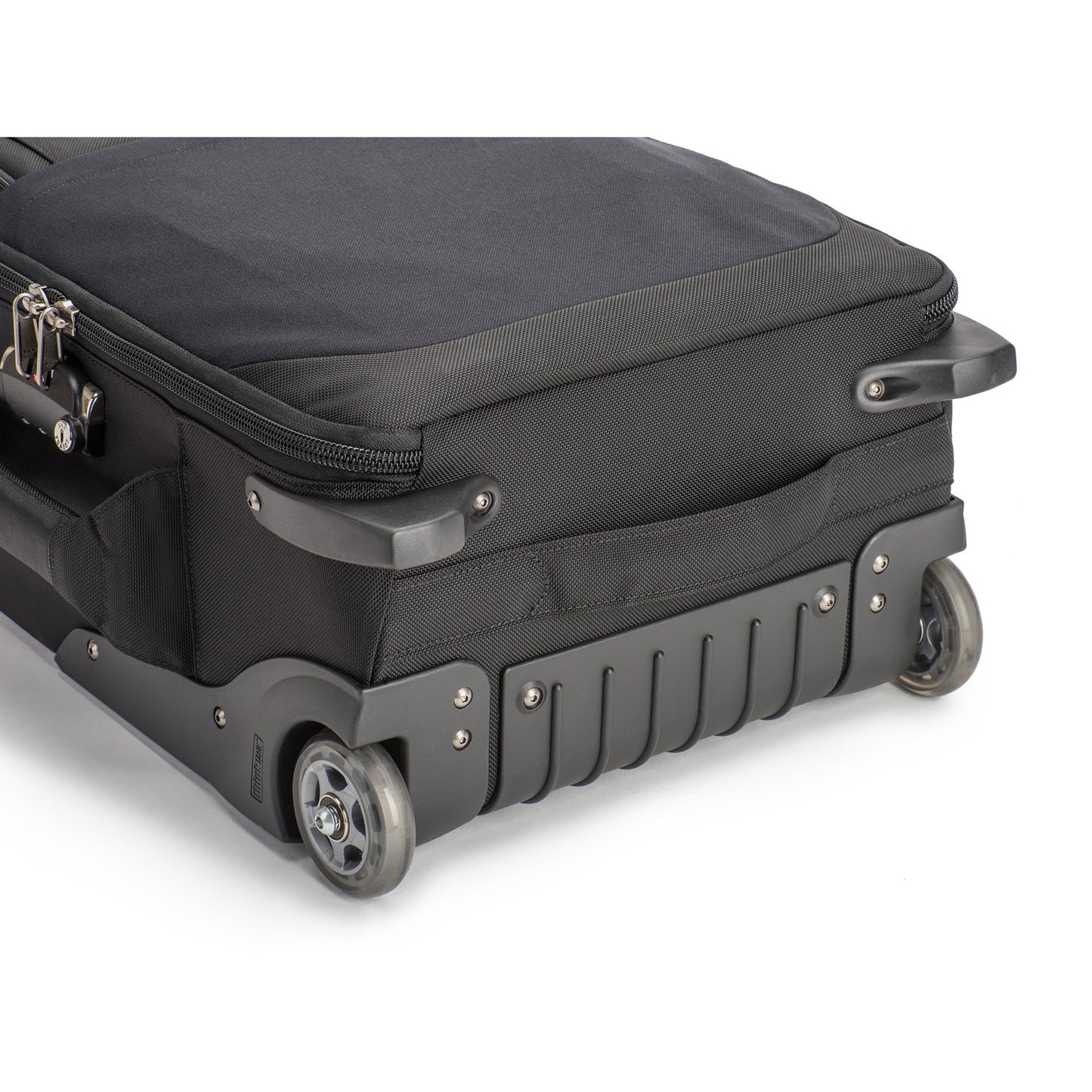 User-replaceable retractable handle, wheels, wheel housings, feet and kick plate extends product life
