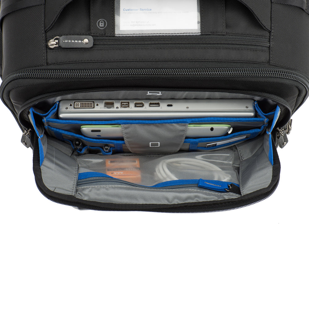 
                  
                    Dedicated padded laptop and tablet compartments located in a lockable pocket. Fits 15” laptop and a 10” tablet
                  
                