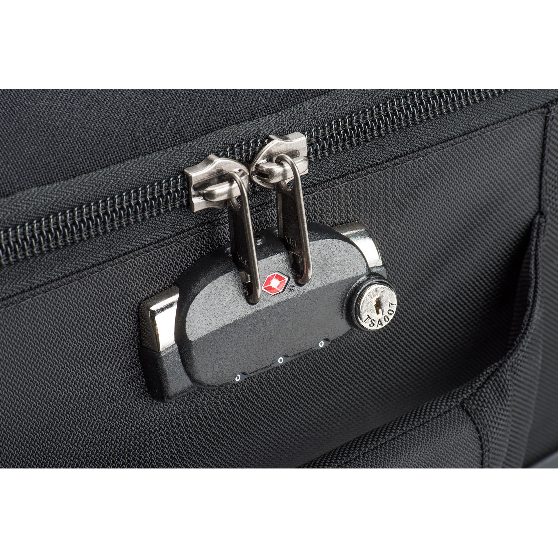 TSA-approved zipper locks for the main compartment, front cable and combination lock for total bag security