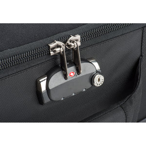 TSA-approved zipper locks for the main compartment, front cable and combination lock for total bag security