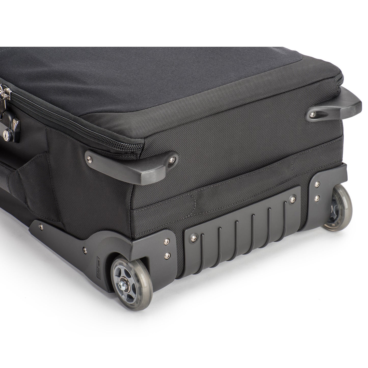 User-replaceable retractable handle, wheels, wheel housings, feet and kick plate extends product life