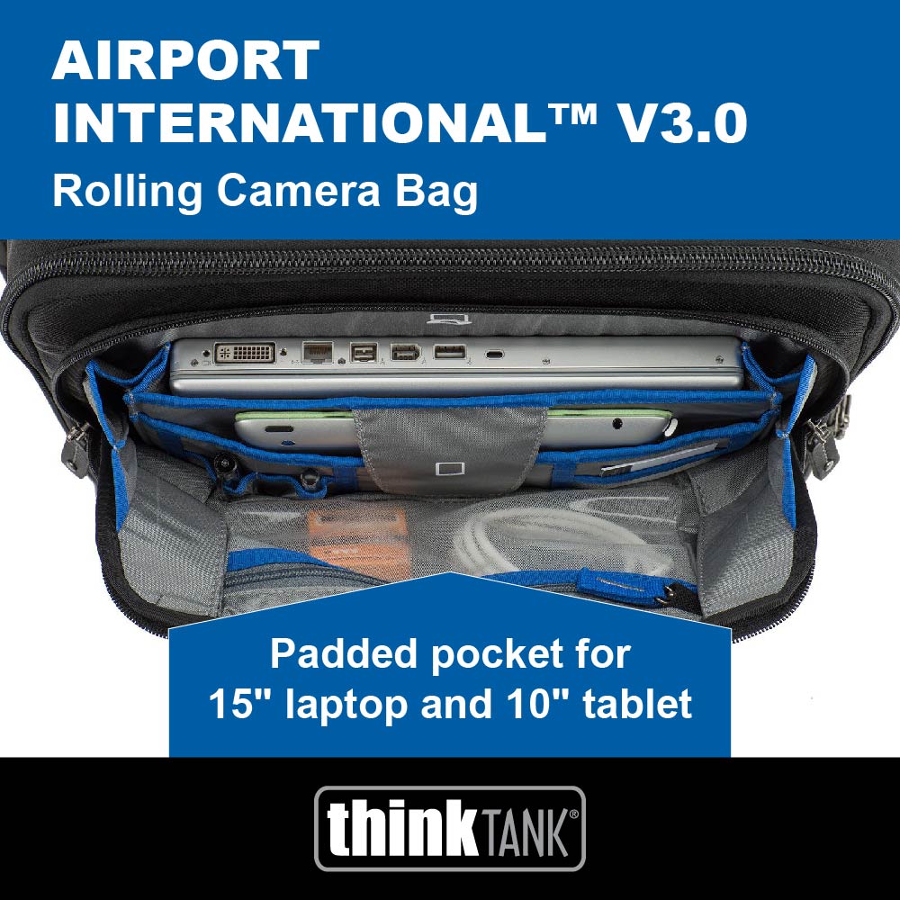 Airport International V3 Rolling Camera Bag. Padded pocket for 15" laptop and 10" tablet