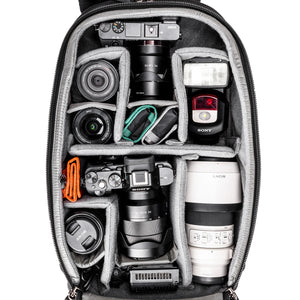1–2 medium to large Mirrorless bodies with lens attached, 5–8 a dditional lenses, up to
a 10” tablet and a 15” laptop.