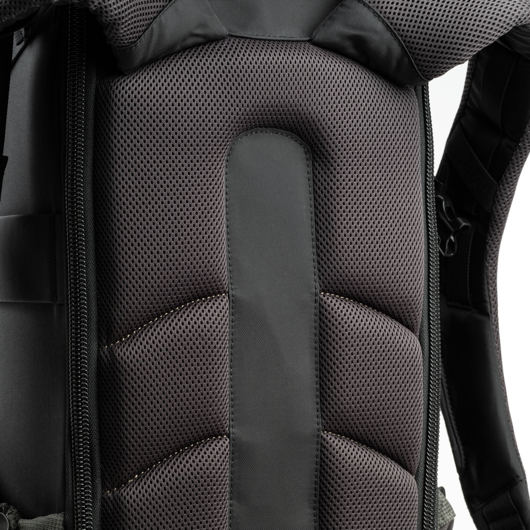 Breathable 320G air mesh back panel with air channel and lumbar support keeps your back cool and dry for all-day comfort
