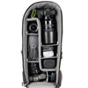 Alternatively carries a large kit consisting of two gripped bodies attached to lenses, plus room for an additional 2-6 lenses and/or accessories