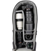 Alternatively carries a large kit consisting of two gripped bodies attached to lenses, plus room for an additional 2-6 lenses and/or accessories