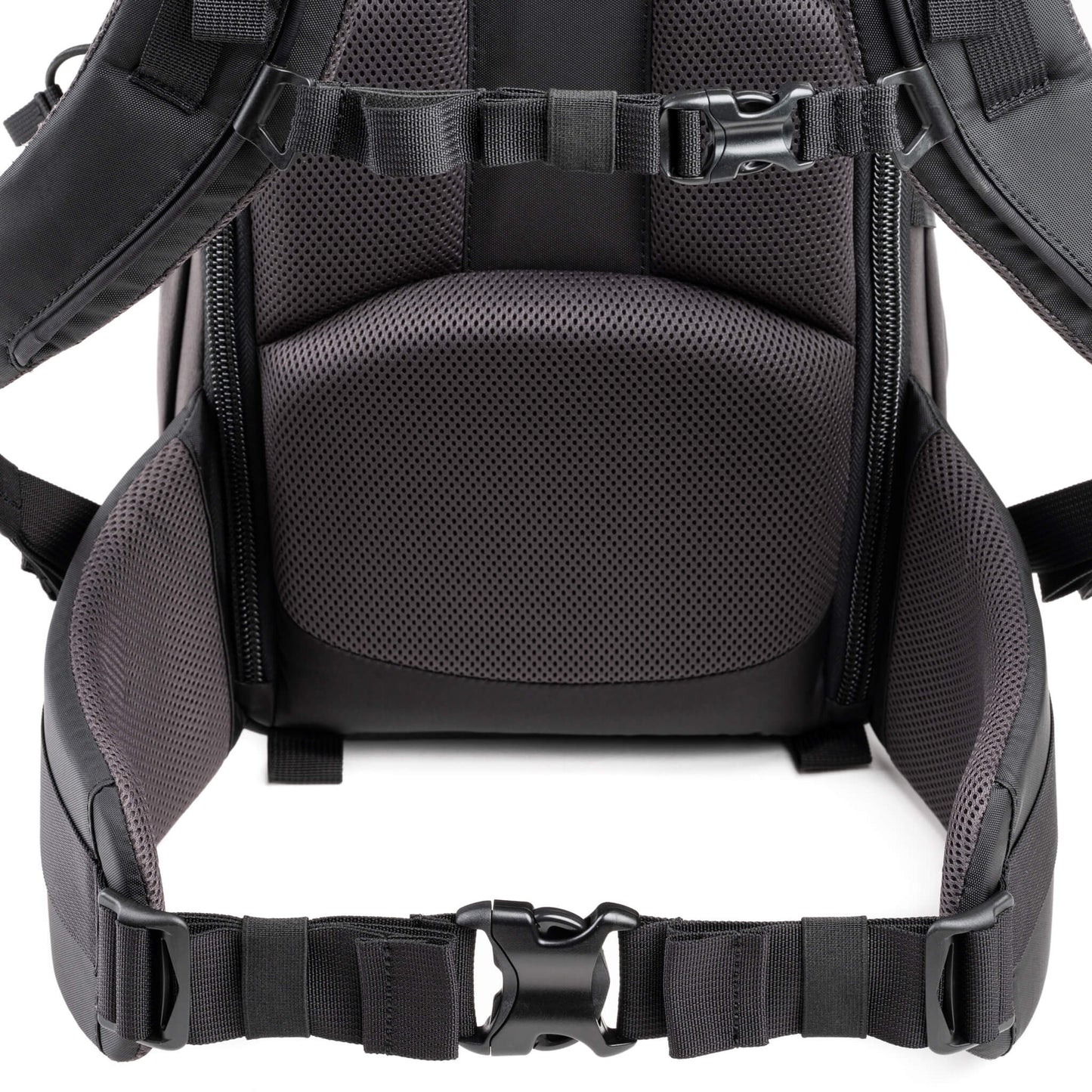 
                  
                    Robust padded waist belt for all-day comfort on the trail with webbing rail for attachment of Think Tank Modular accessories
                  
                
